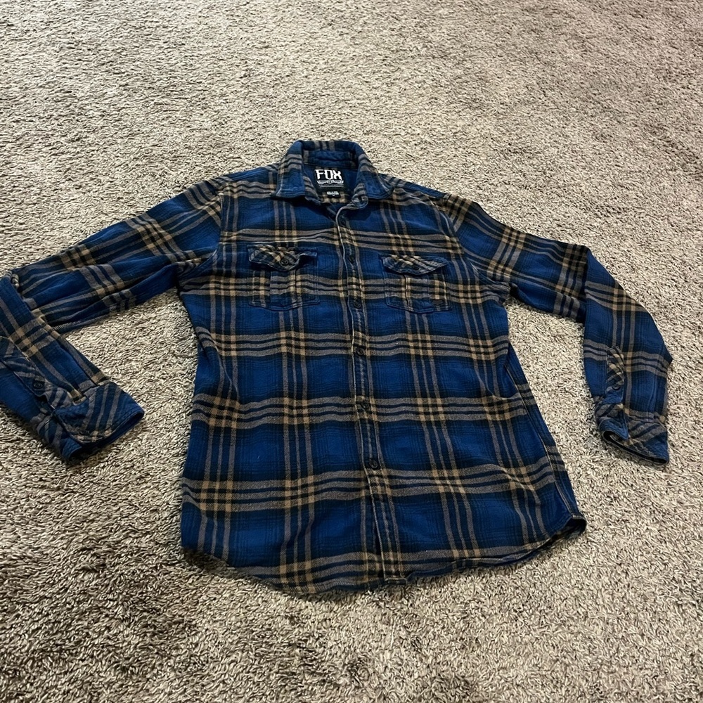 FOX Racing Men's Long Sleeve Blue Plaid Flannel Button Down Shirt